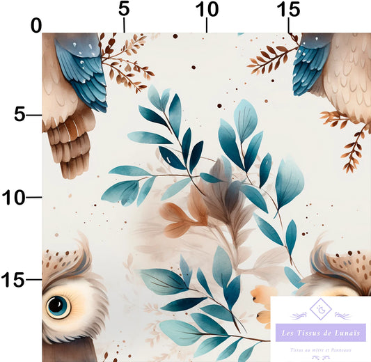 Tissu au mètre 32 chouette hibou - Disponible en 9 matières - Vendu par multiple de 50 cm