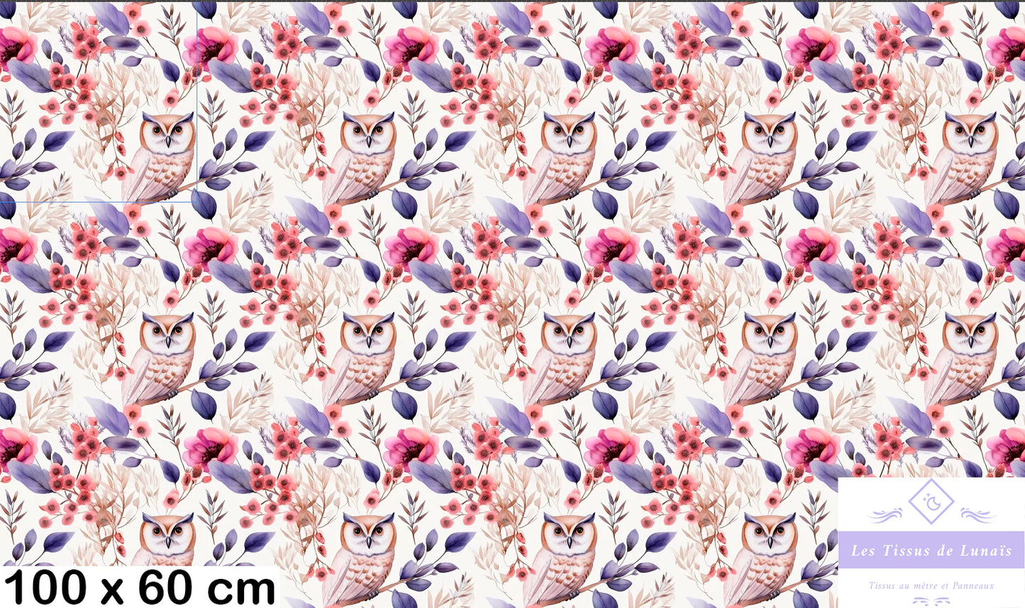Tissu au mètre 33 chouette hibou - Disponible en 9 matières - Vendu par multiple de 50 cm