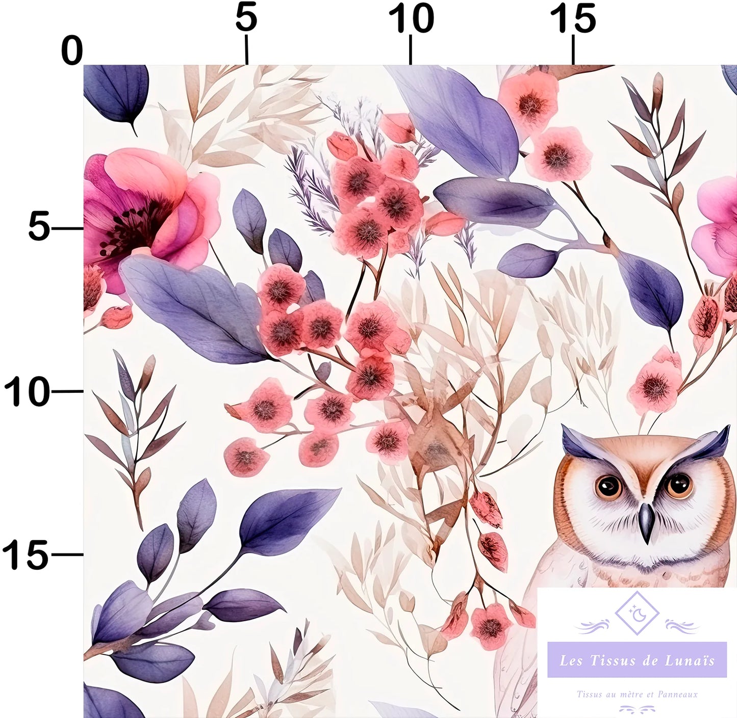 Tissu au mètre 33 chouette hibou - Disponible en 9 matières - Vendu par multiple de 50 cm