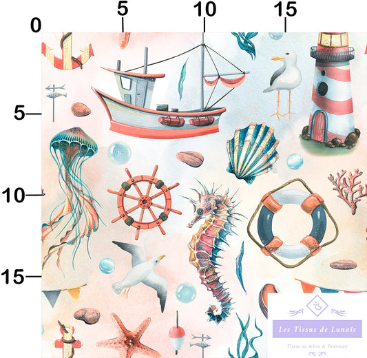 Tissu au mètre 330 marin mer océan - Disponible en 9 matières - Vendu par multiple de 50 cm