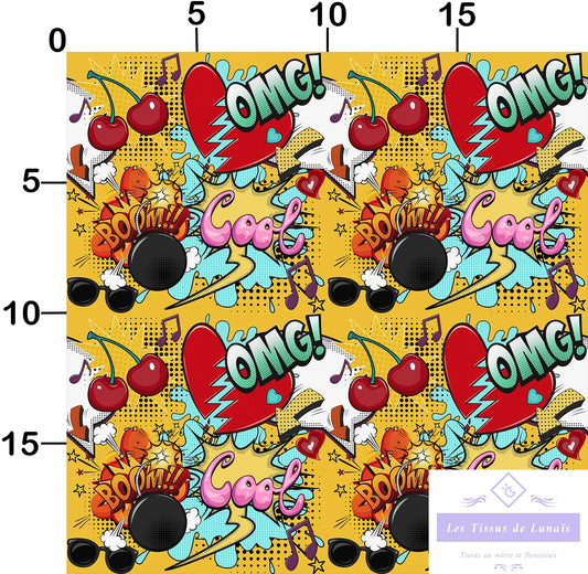 Tissu au mètre pop art 335 - Disponible en 9 matières - Vendu par multiple de 50 cm