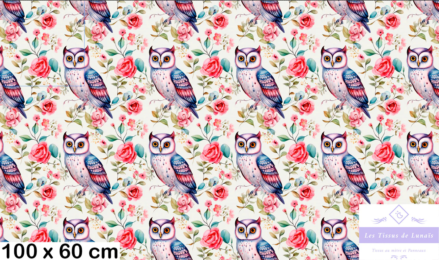 Tissu au mètre 34 chouette hibou - Disponible en 9 matières - Vendu par multiple de 50 cm