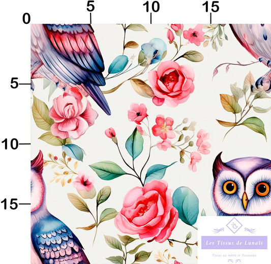 Tissu au mètre 34 chouette hibou - Disponible en 9 matières - Vendu par multiple de 50 cm