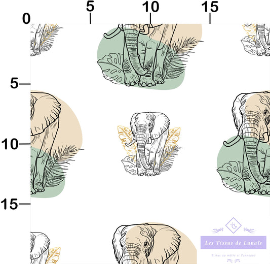 Tissu au mètre 35 éléphant - Disponible en 9 matières - Vendu par multiple de 50 cm