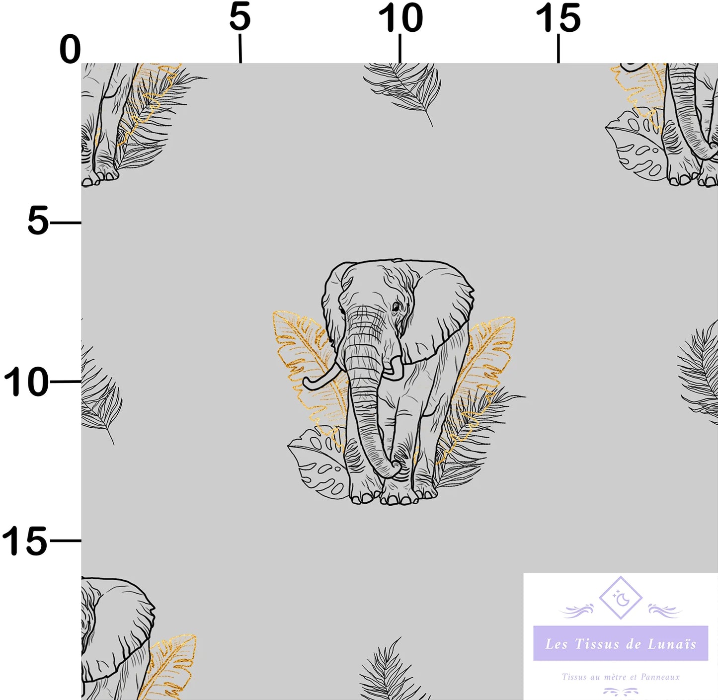 Tissu au mètre 36 éléphant - Disponible en 9 matières - Vendu par multiple de 50 cm