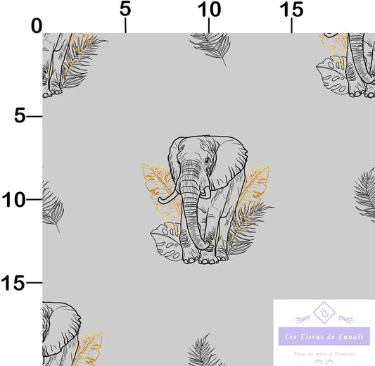 Tissu au mètre 36 éléphant - Disponible en 9 matières - Vendu par multiple de 50 cm