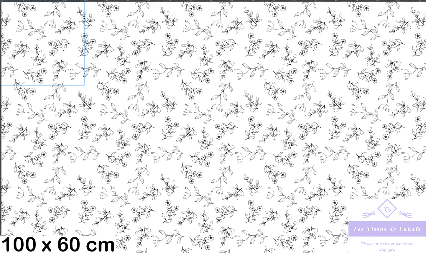 Tissu au mètre 379 feuille fleur - Disponible en 9 matières - Vendu par multiple de 50 cm