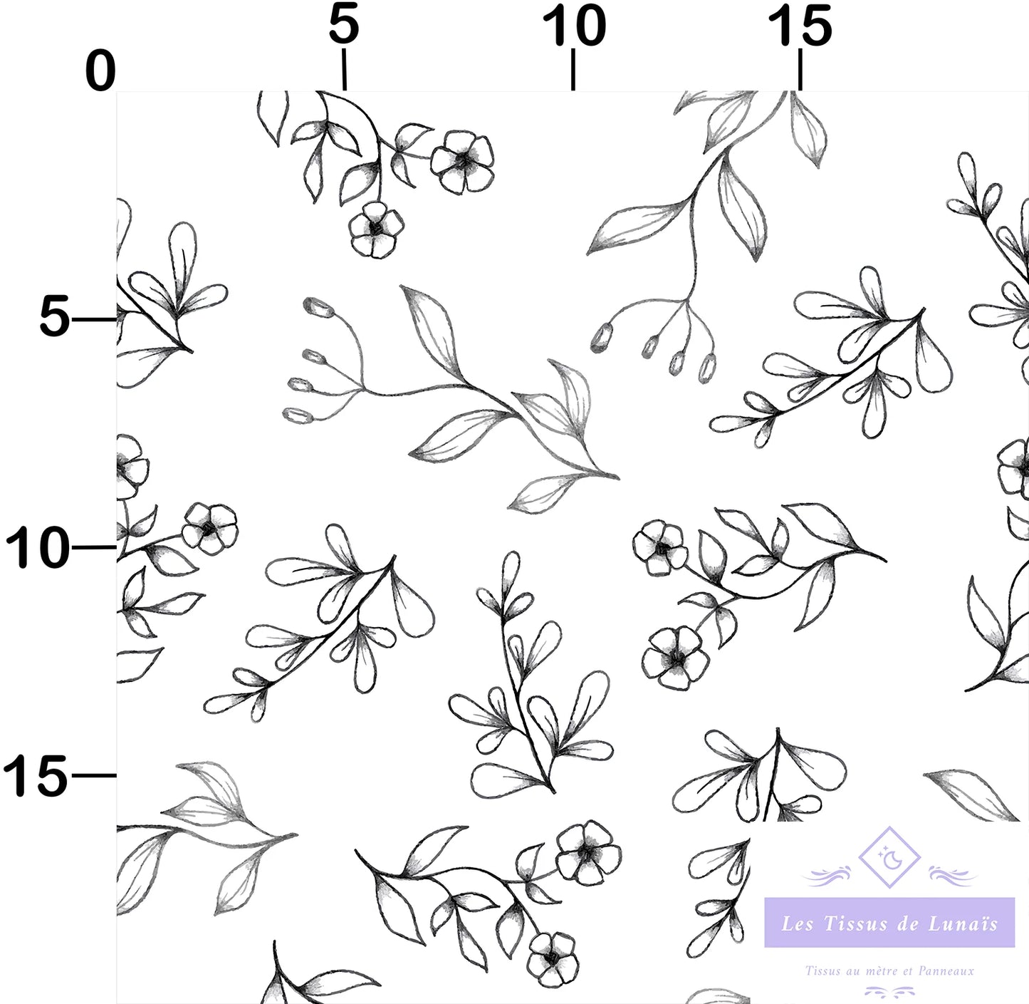 Tissu au mètre 379 feuille fleur - Disponible en 9 matières - Vendu par multiple de 50 cm
