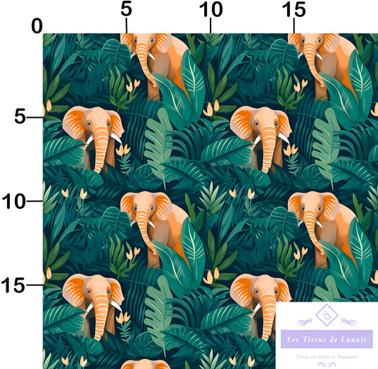 Tissu au mètre 38 éléphant - Disponible en 9 matières - Vendu par multiple de 50 cm