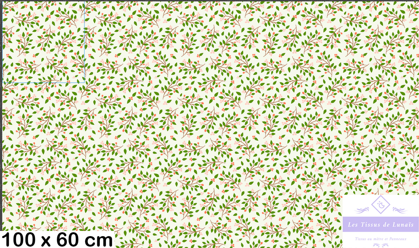 Tissu au mètre 381 feuille fleur - Disponible en 9 matières - Vendu par multiple de 50 cm