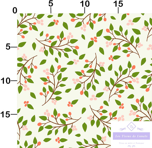 Tissu au mètre 381 feuille fleur - Disponible en 9 matières - Vendu par multiple de 50 cm