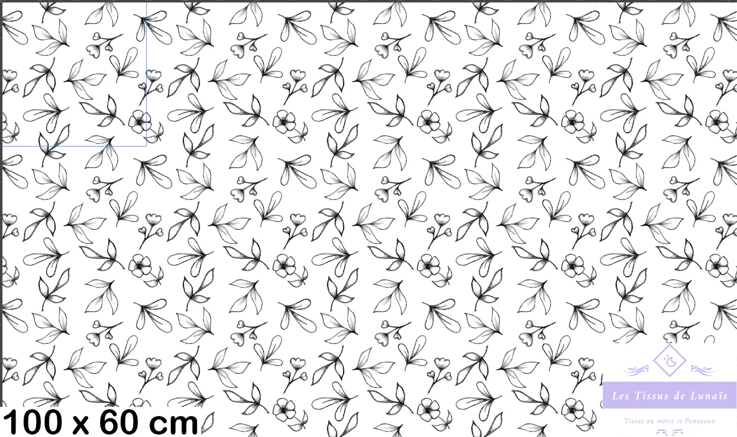 Tissu au mètre 383 feuille fleur - Disponible en 9 matières - Vendu par multiple de 50 cm