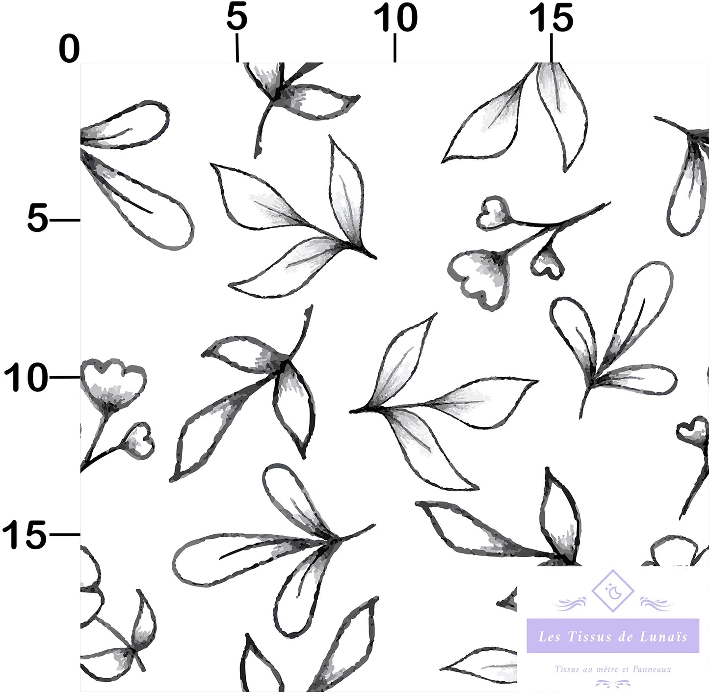 Tissu au mètre 383 feuille fleur - Disponible en 9 matières - Vendu par multiple de 50 cm