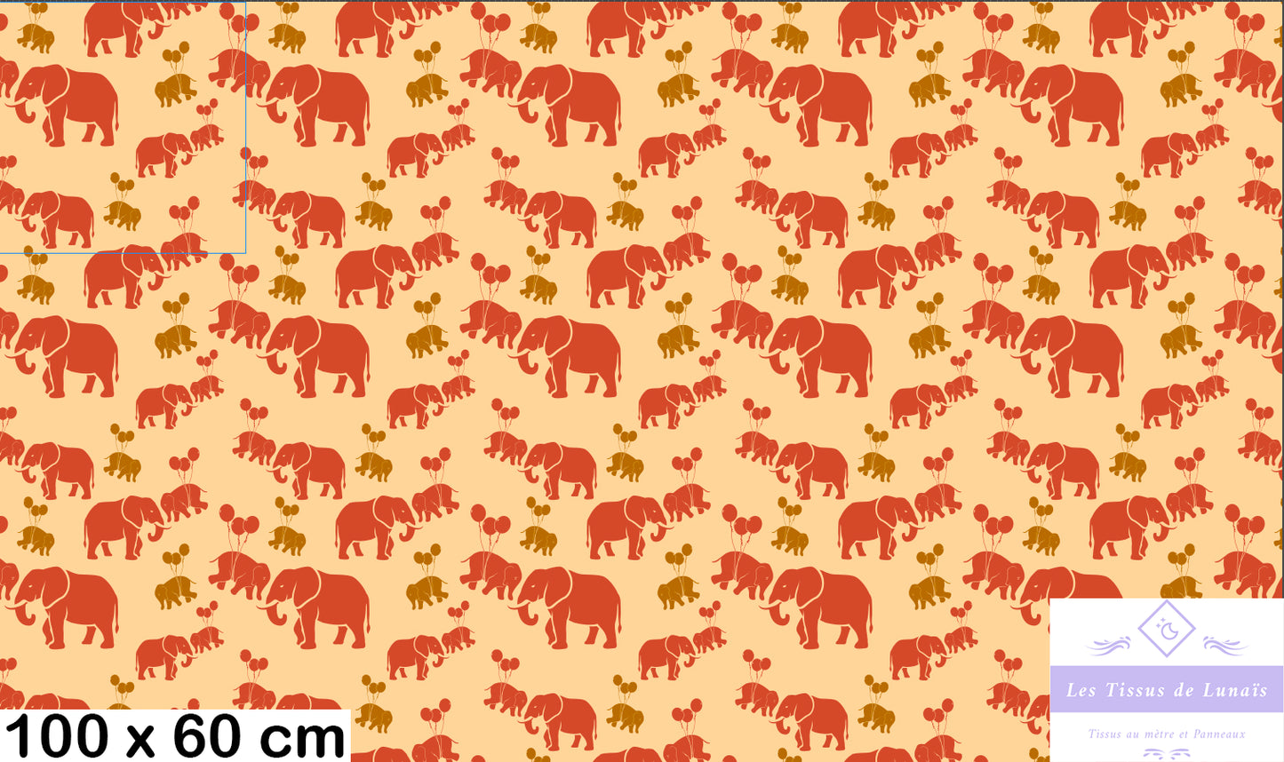Tissu au mètre 39 éléphant - Disponible en 9 matières - Vendu par multiple de 50 cm