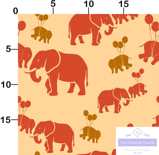 Tissu au mètre 39 éléphant - Disponible en 9 matières - Vendu par multiple de 50 cm