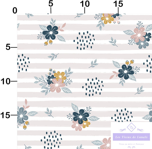 Tissu au mètre 392 feuille fleur - Disponible en 9 matières - Vendu par multiple de 50 cm