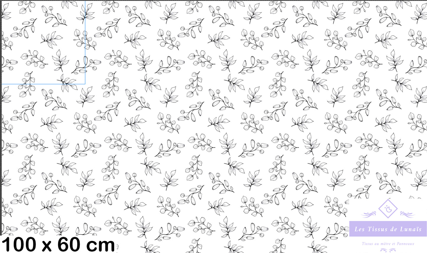 Tissu au mètre 398 feuille fleur - Disponible en 9 matières - Vendu par multiple de 50 cm
