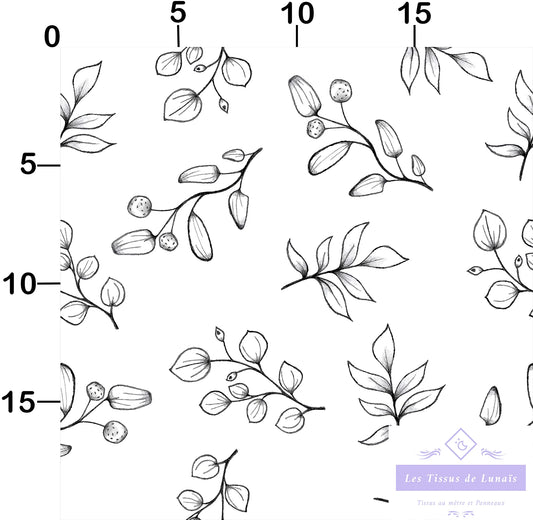 Tissu au mètre 398 feuille fleur - Disponible en 9 matières - Vendu par multiple de 50 cm