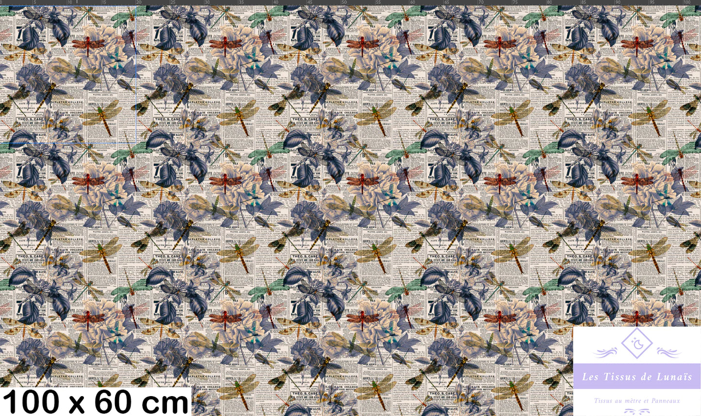 Tissu au mètre 41 libellules- Disponible en 9 matières - Vendu par multiple de 50 cm