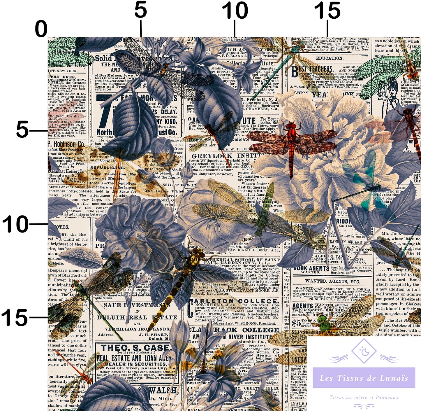 Tissu au mètre 41 libellules- Disponible en 9 matières - Vendu par multiple de 50 cm