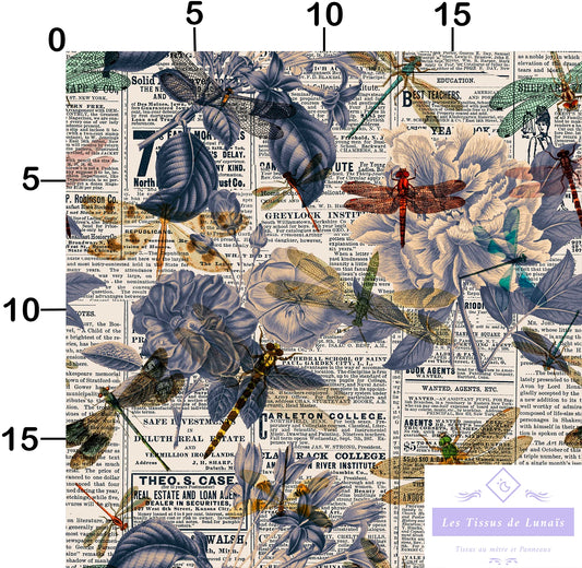 Tissu au mètre 41 libellules- Disponible en 9 matières - Vendu par multiple de 50 cm