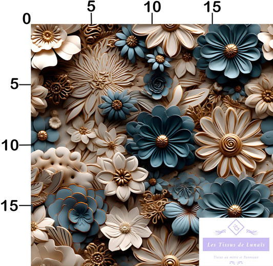 Tissu au mètre 438 3d fleur - Disponible en 9 matières - Vendu par multiple de 50 cm