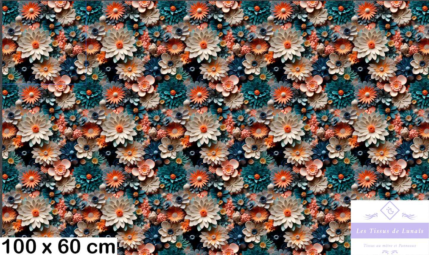 Tissu au mètre 441 3d fleur - Disponible en 9 matières - Vendu par multiple de 50 cm