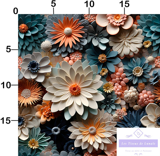 Tissu au mètre 441 3d fleur - Disponible en 9 matières - Vendu par multiple de 50 cm