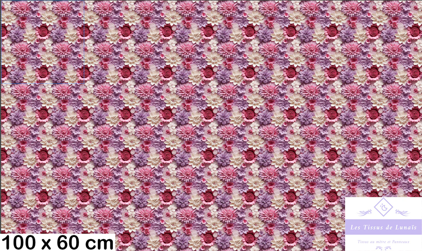 Tissu au mètre 442 3d fleur - Disponible en 9 matières - Vendu par multiple de 50 cm