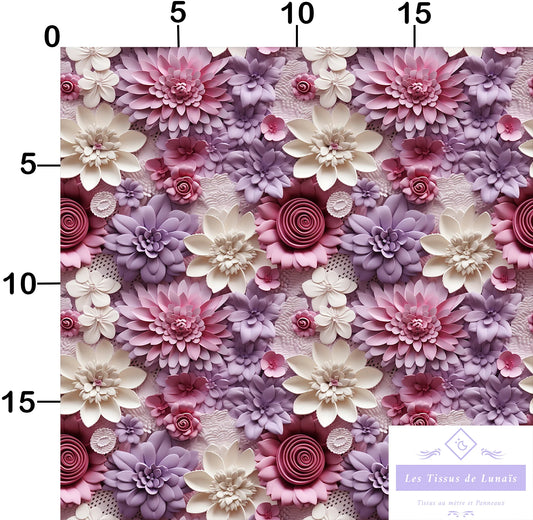 Tissu au mètre 442 3d fleur - Disponible en 9 matières - Vendu par multiple de 50 cm
