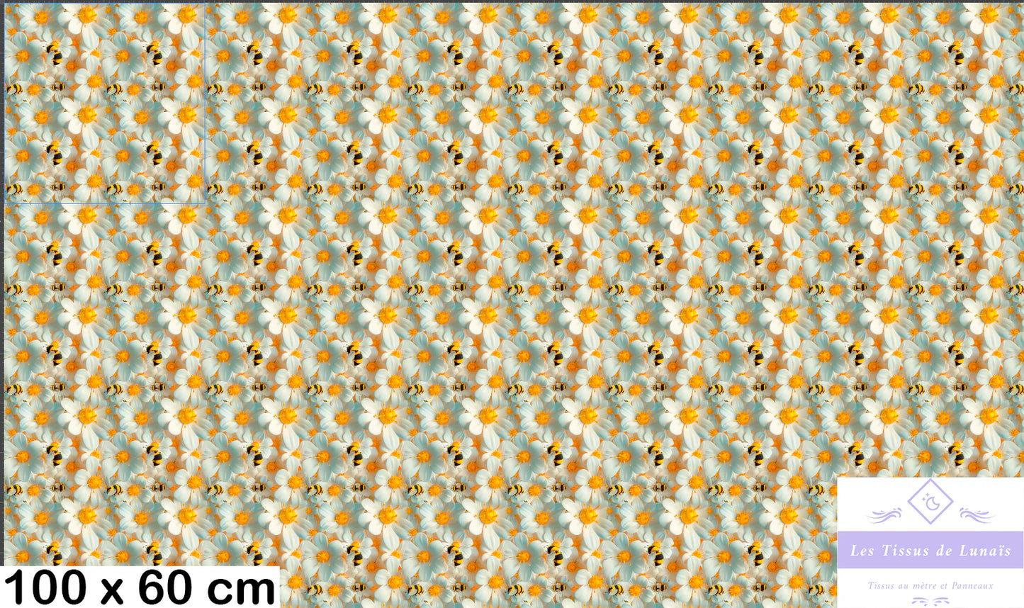 Tissu au mètre 444 3d fleur abeille - Disponible en 9 matières - Vendu par multiple de 50 cm