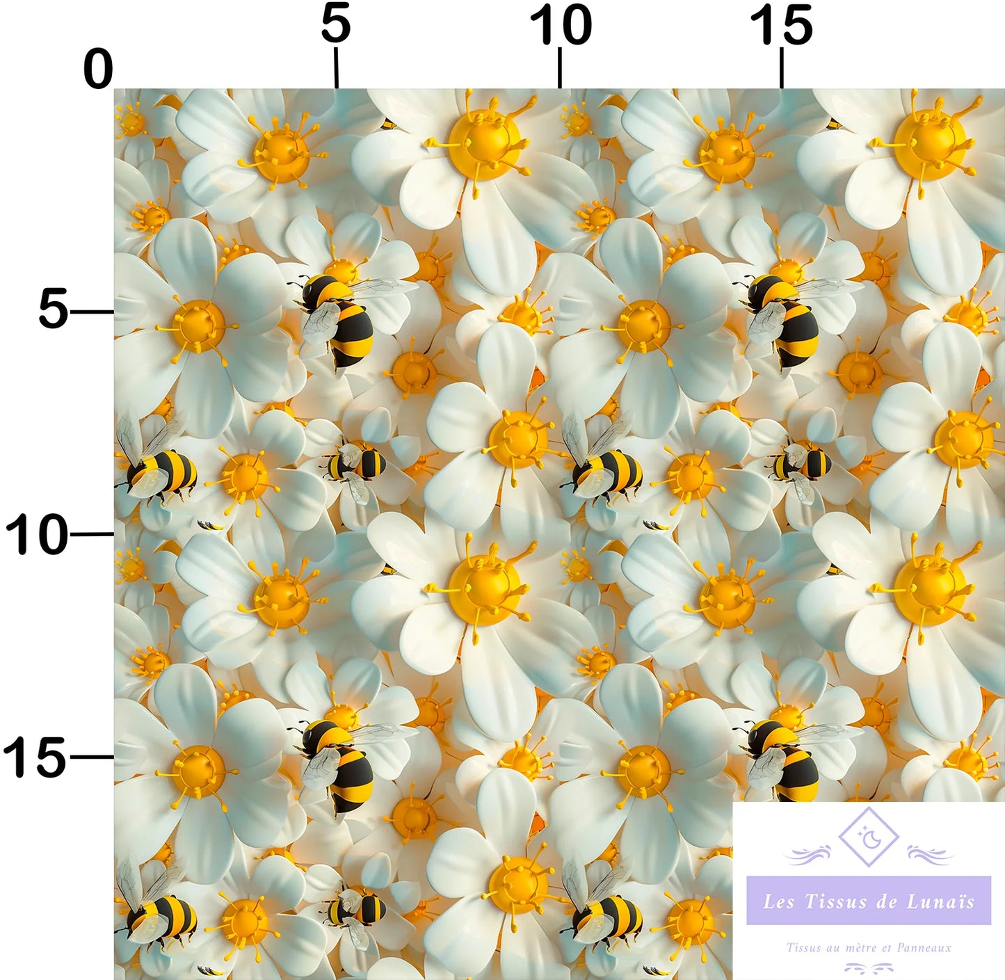 Tissu au mètre 444 3d fleur abeille - Disponible en 9 matières - Vendu par multiple de 50 cm