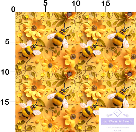 Tissu au mètre 445 3d fleur abeille - Disponible en 9 matières - Vendu par multiple de 50 cm
