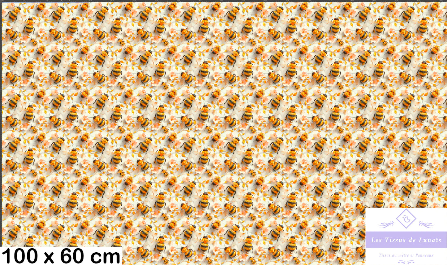 Tissu au mètre 446 3d fleur abeille - Disponible en 9 matières - Vendu par multiple de 50 cm