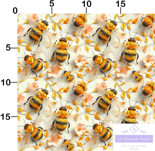 Tissu au mètre 446 3d fleur abeille - Disponible en 9 matières - Vendu par multiple de 50 cm