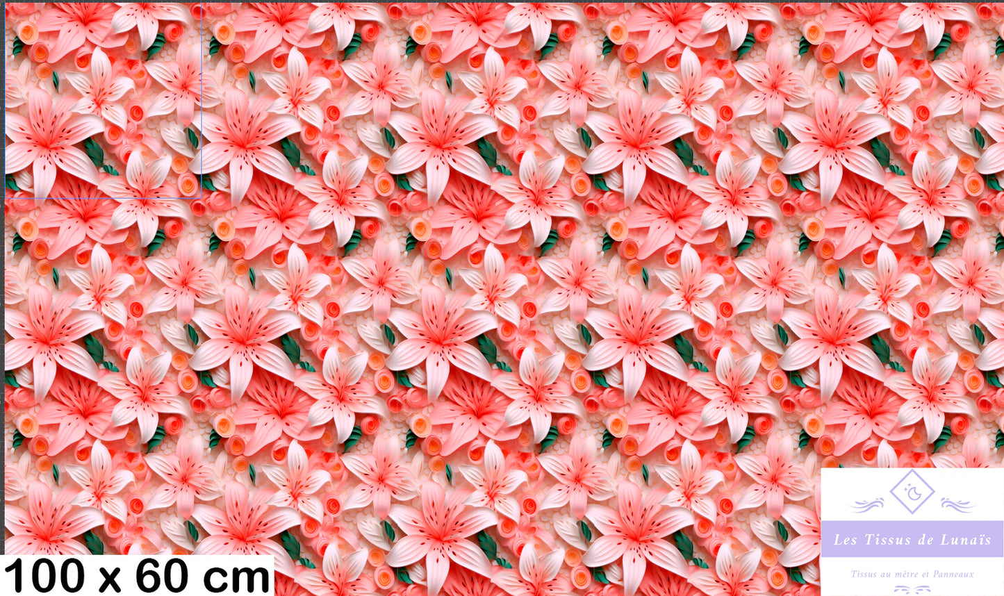 Tissu au mètre 449 3d fleur lys - Disponible en 9 matières - Vendu par multiple de 50 cm