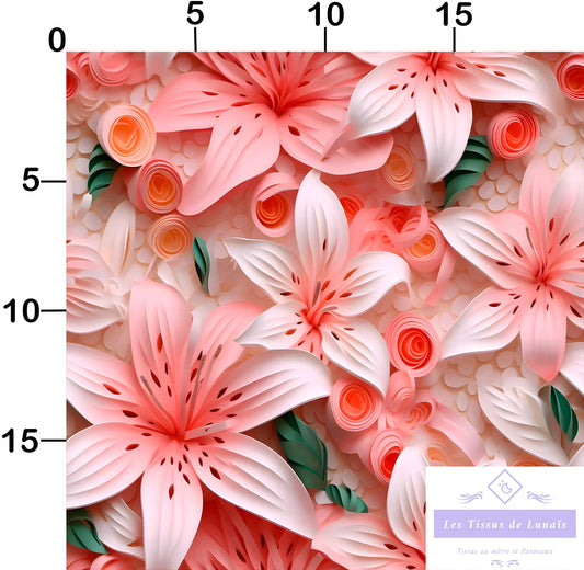 Tissu au mètre 449 3d fleur lys - Disponible en 9 matières - Vendu par multiple de 50 cm