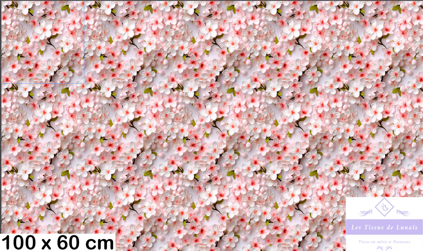 Tissu au mètre 451 3d fleur de cerisier - Disponible en 9 matières - Vendu par multiple de 50 cm