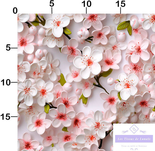 Tissu au mètre 451 3d fleur de cerisier - Disponible en 9 matières - Vendu par multiple de 50 cm