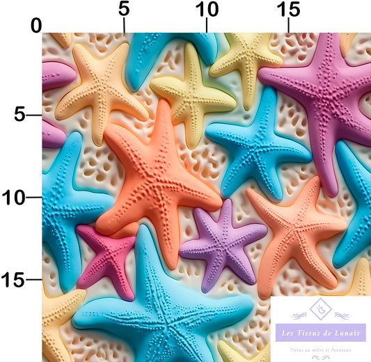 Tissu au mètre 456 3d etoile de mer - Disponible en 9 matières - Vendu par multiple de 50 cm