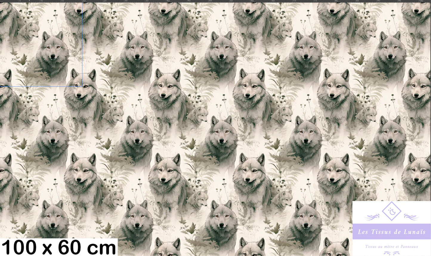 Tissu au mètre 46 loups - Disponible en 9 matières - Vendu par multiple de 50 cm
