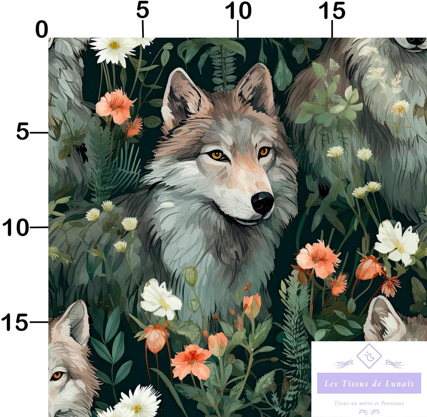 Tissu au mètre 47 loups - Disponible en 9 matières - Vendu par multiple de 50 cm