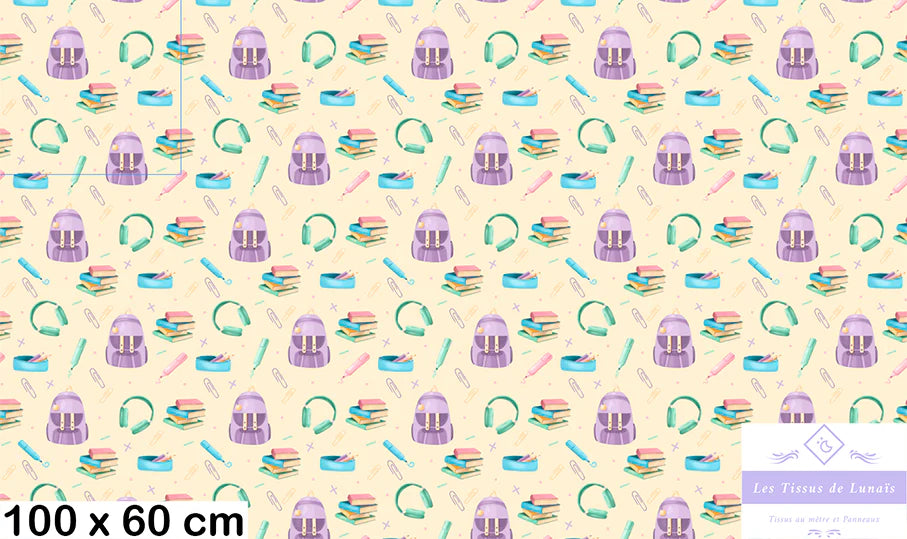 Tissu 476 école, scolaire, maîtresse, maître, ATSEM, au mètre - Disponible en 9 matières - Vendu par multiple de 50 cm