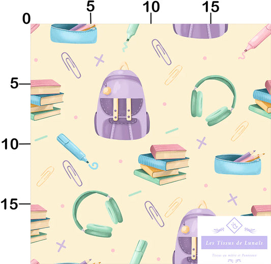 Tissu 476 école, scolaire, maîtresse, maître, ATSEM, au mètre - Disponible en 9 matières - Vendu par multiple de 50 cm