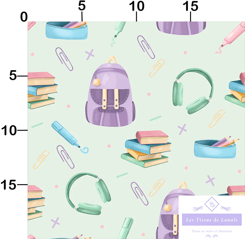 Tissu 477 école, scolaire, maîtresse, maître, ATSEM, au mètre - Disponible en 9 matières - Vendu par multiple de 50 cm