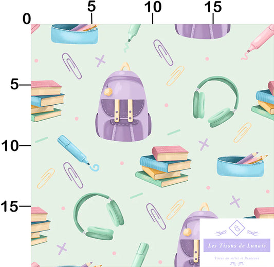 Tissu 477 école, scolaire, maîtresse, maître, ATSEM, au mètre - Disponible en 9 matières - Vendu par multiple de 50 cm