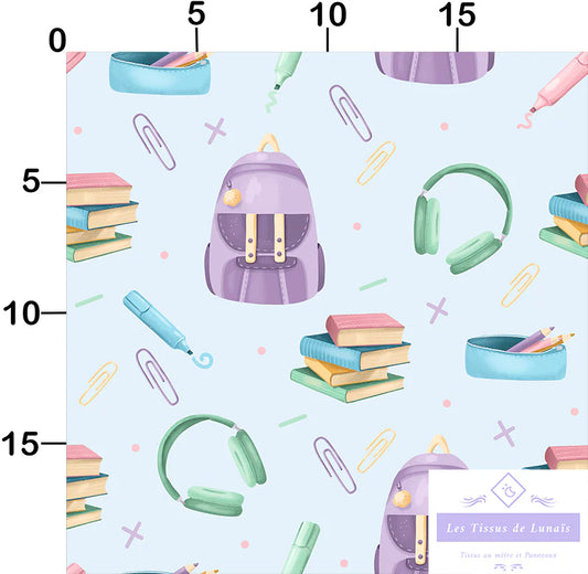 Tissu 478 école, scolaire, maîtresse, maître, ATSEM, au mètre - Disponible en 9 matières - Vendu par multiple de 50 cm