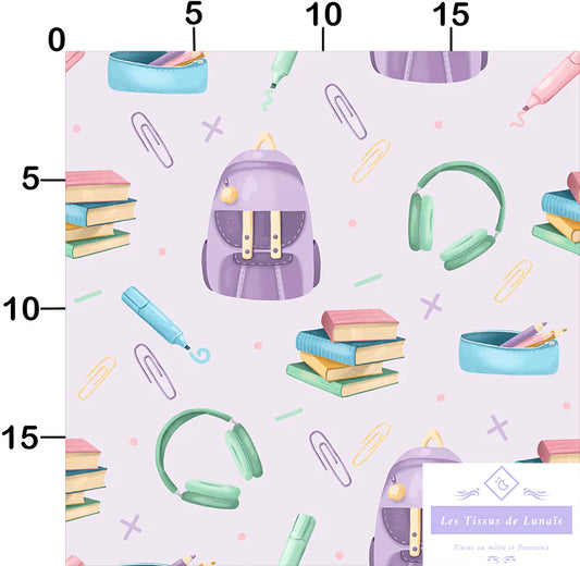 Tissu 479 école, scolaire, maîtresse, maître, ATSEM, au mètre - Disponible en 9 matières - Vendu par multiple de 50 cm