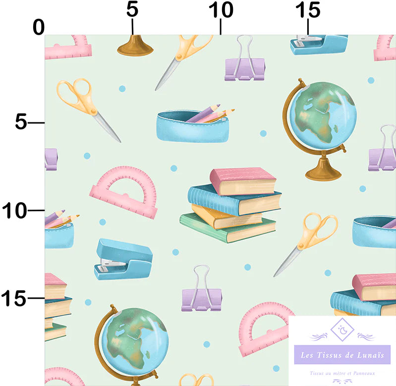 Tissu 485 école, scolaire, maîtresse, maître, ATSEM, au mètre - Disponible en 9 matières - Vendu par multiple de 50 cm