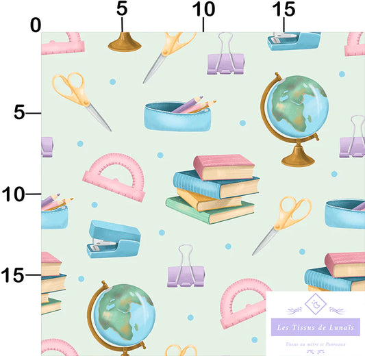 Tissu 485 école, scolaire, maîtresse, maître, ATSEM, au mètre - Disponible en 9 matières - Vendu par multiple de 50 cm